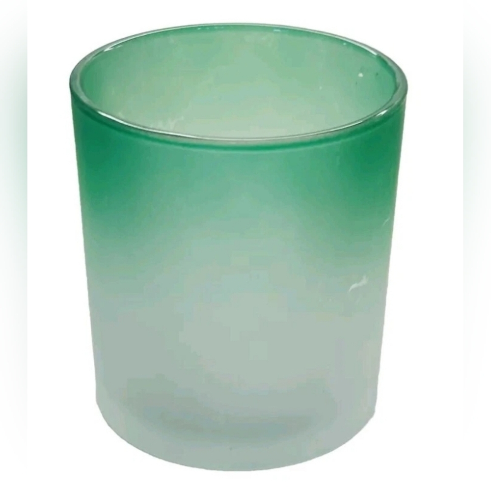 Glass Candle Holder Ombre Clear to Green Modern Coastal New 4in X 4in X 3 in